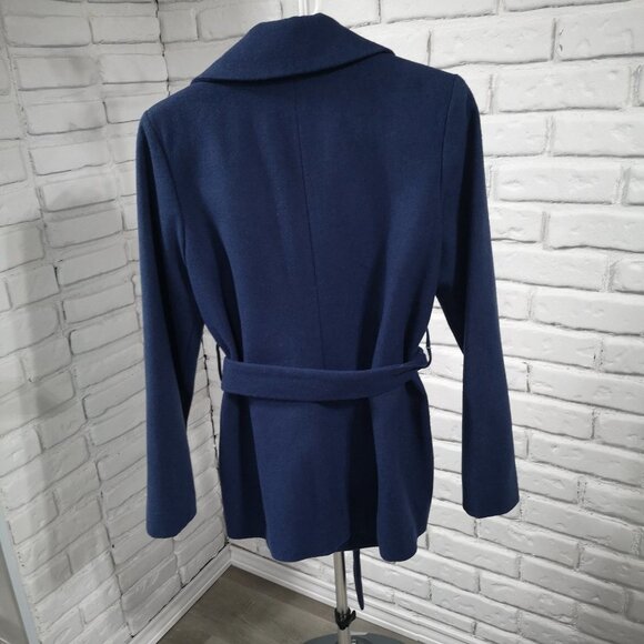Old Navy Ladies Snap Closure Size Medium Belted Navy Coat - Picture 2 of 10